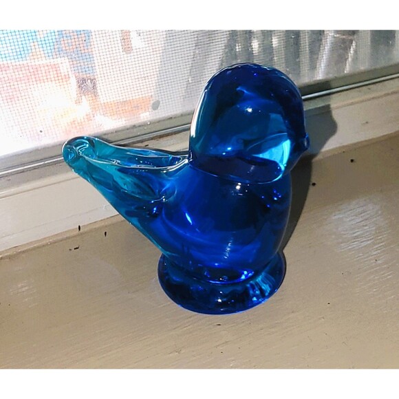 VTG Crystal Hand Blown Bluebird of Happiness Sea Blue Glass Figurine Signed 3"H - Picture 12 of 16
